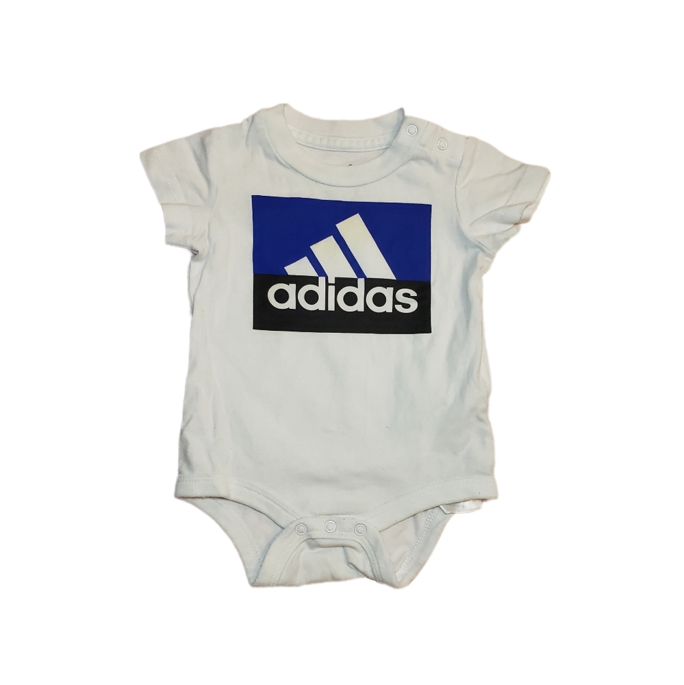 Adidas 3m Baby White Logo Short Sleeve Sporty Athletic Bodysuit